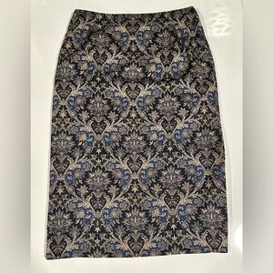 Talbots Petites Blue, Gold, and Black Paisley Silk Pencil Skirt, Women's 14